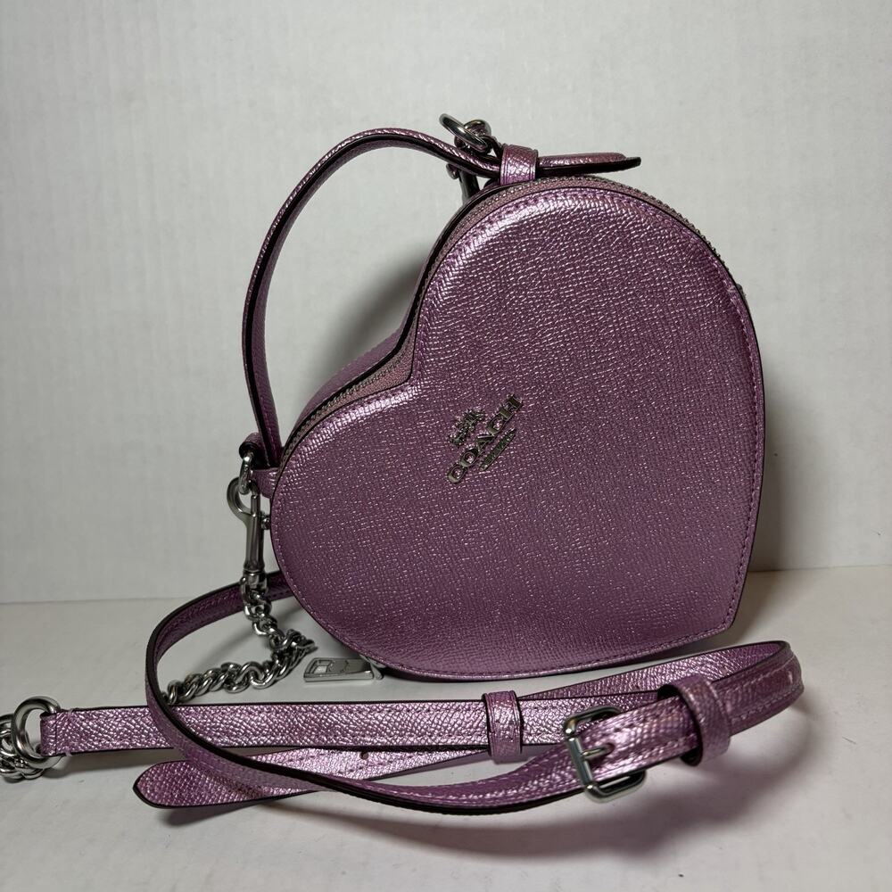 Coach Heart Women's Crossbody Bag In Silver/Metallic Lilac NWT